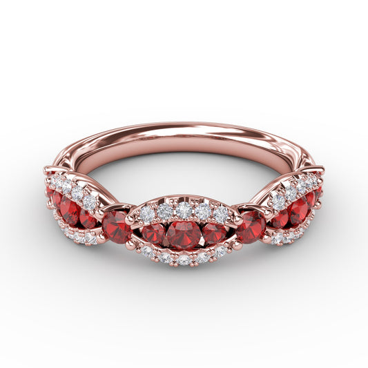 Ruby and Diamond Scalloped Ring