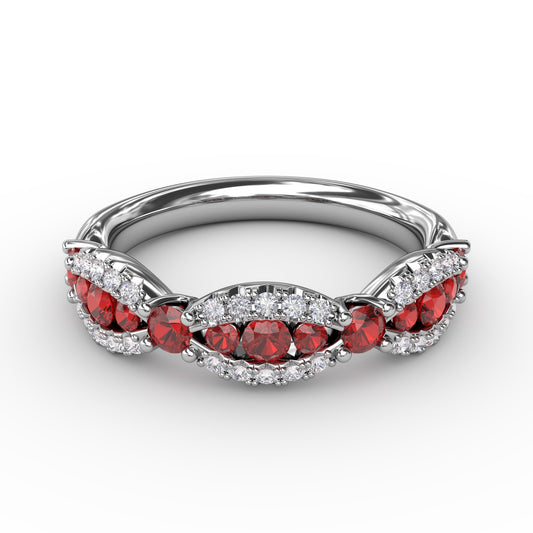 Ruby and Diamond Scalloped Ring
