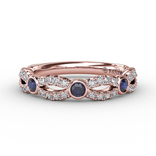 Scalloped Ring with Diamonds and Sapphires