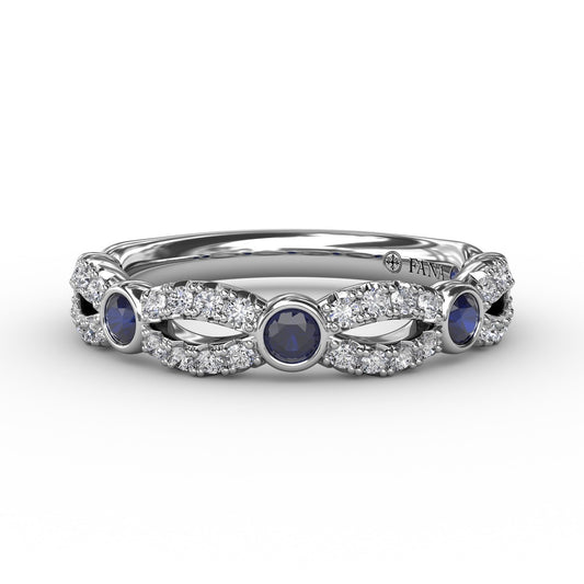 Scalloped Ring with Diamonds and Sapphires