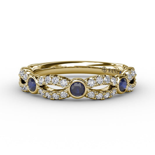 Scalloped Ring with Diamonds and Sapphires