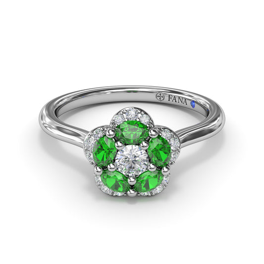Floral Emerald and Diamond Ring