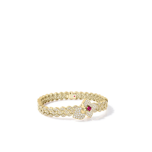 Roberto Coin Venetian Princess Flower Charm Bracelet Pavé Diamond, Rubellite in 18K yellow gold