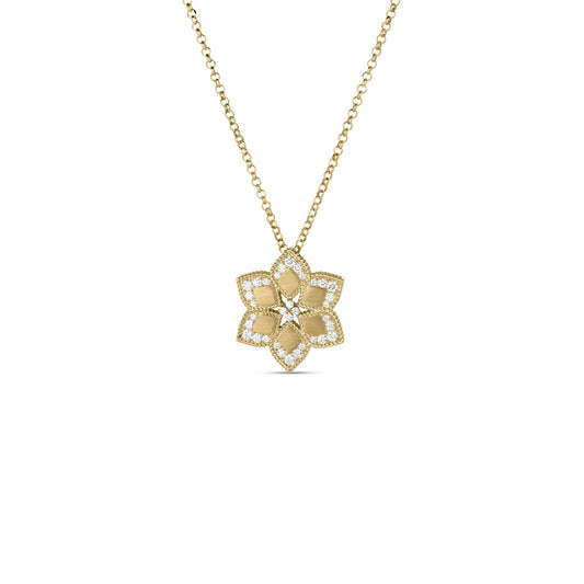 Roberto Coin Vernazza Flower Long Necklace Diamond in 18K yellow gold