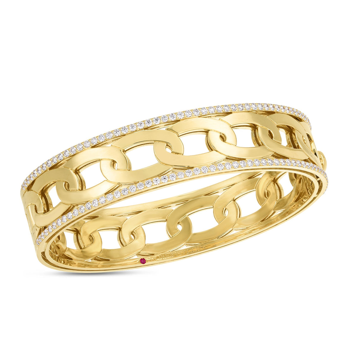 Roberto Coin Navarra Wide Diamond Edge Bangle Diamond in 18K yellow gold