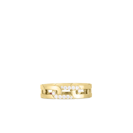 Roberto Coin Navarra Classic Ring Diamond Ring Size 6.5 in 18K yellow gold, shown on a model