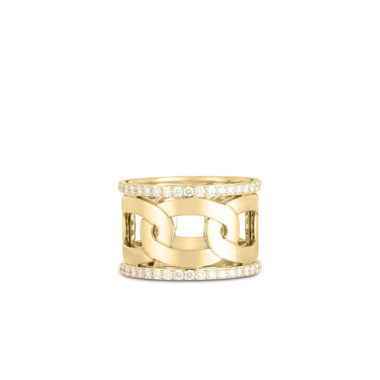 Roberto Coin Navarra Wide Diamond Edge Ring Diamond Ring Size 6.5 in 18K yellow gold