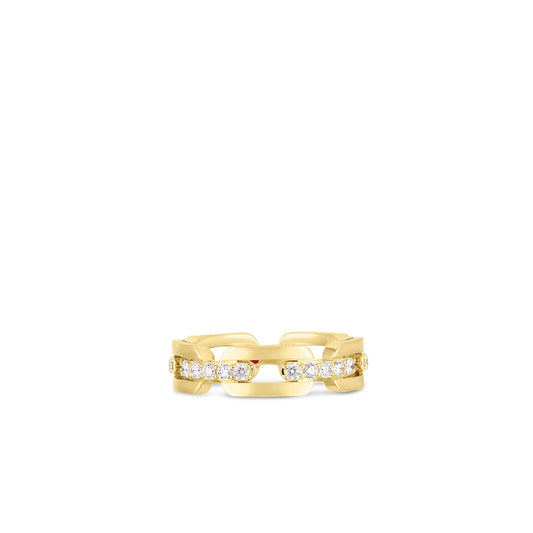 Roberto Coin Navarra Hard Chain Link Ring Diamond Ring Size 6.5 in 18K yellow gold