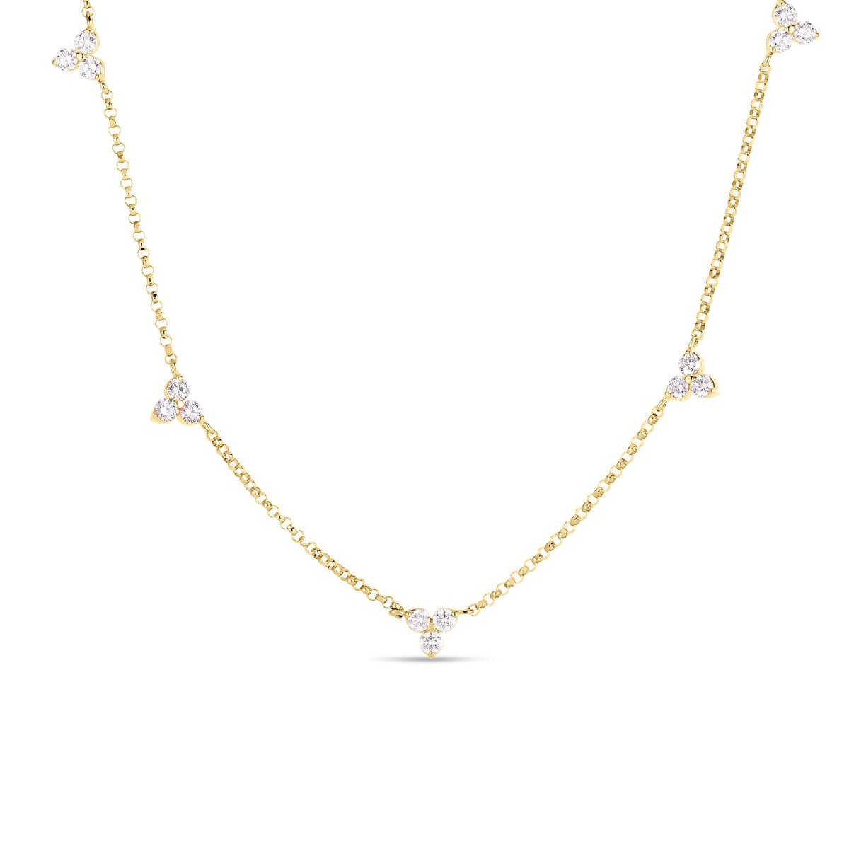 Roberto Coin Diamonds by the Inch Cluster Station Necklace Diamond Five Stations in 18K yellow gold