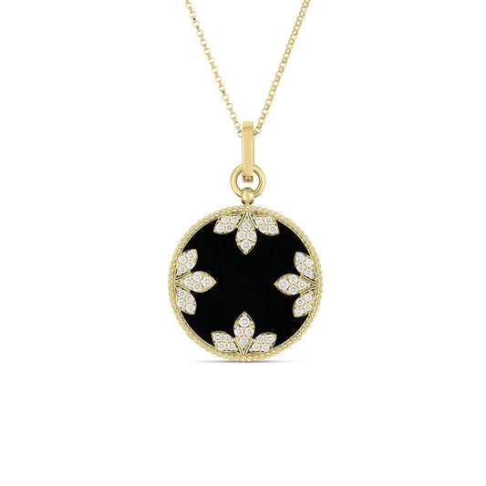 Roberto Coin Venetian Medallions Large Pendant Necklace with black jade and diamond in 18K yellow gold