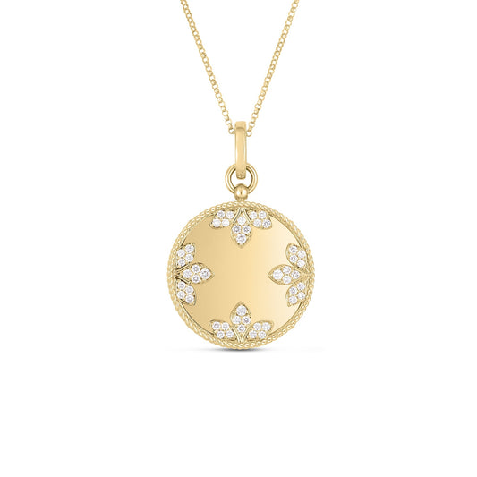 Roberto Coin Venetian Medallions Large Pendant Necklace Diamond in 18K yellow gold