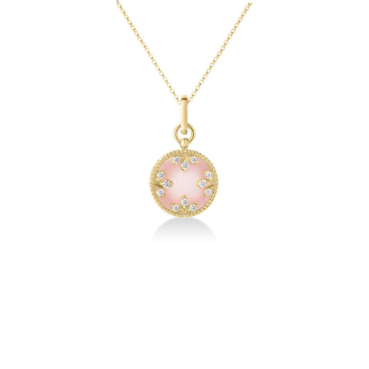 Roberto Coin Venetian Medallions Pendant Necklace with pink opal and diamond in 18K yellow gold