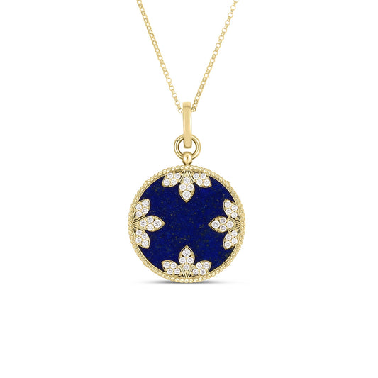 Roberto Coin Venetian Medallions Large Pendant Necklace with lapis and diamond in 18K yellow gold