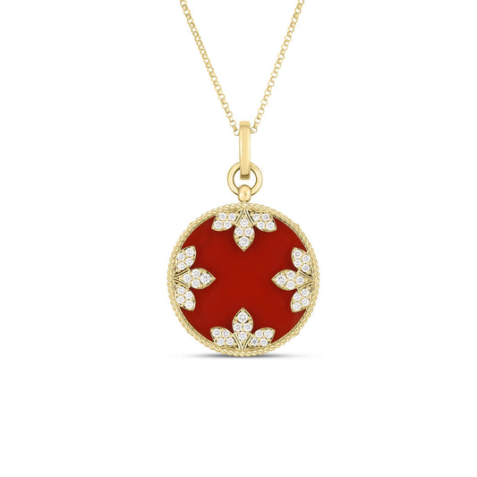Roberto Coin Venetian Medallions Large Pendant Necklace with red agate and diamond in 18K yellow gold