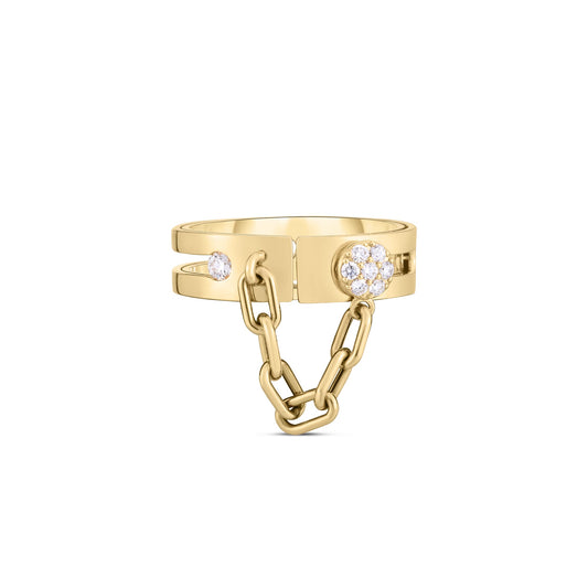 Roberto Coin Navarra Chain Lock Ring Pavé Diamond in 18K yellow gold
