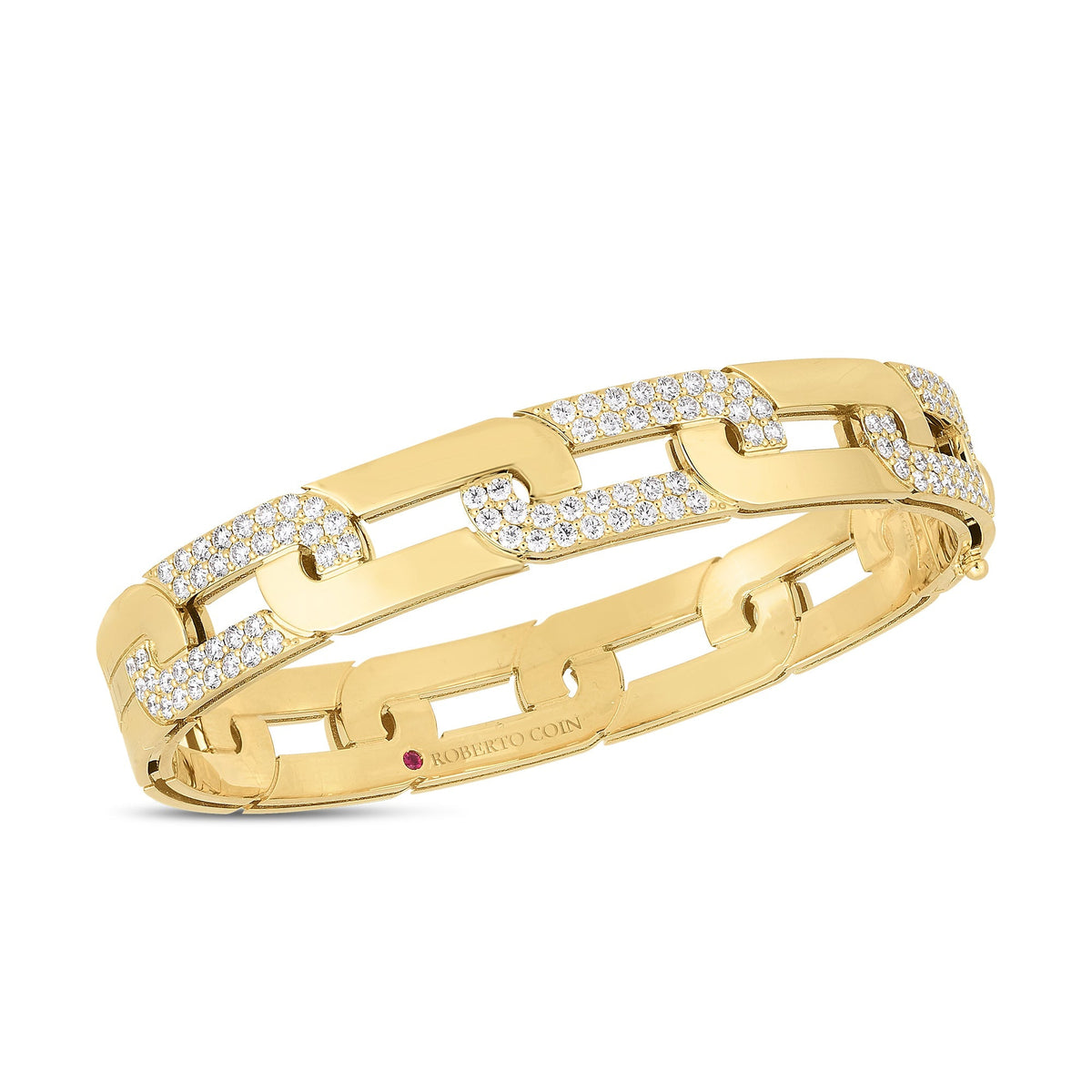 Roberto Coin Navarra Alternating Link Wide Bangle Diamond in 18K yellow gold