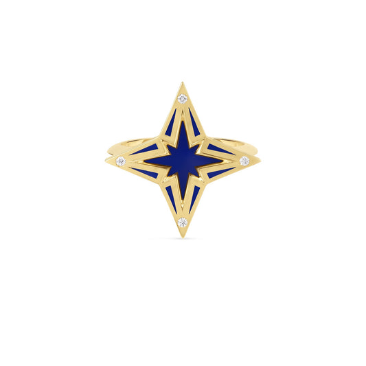 Roberto Coin Stardust Small Ring Diamond, Ceramic Enamel in 18K yellow gold