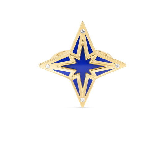 Roberto Coin Stardust Medium Ring Diamond, Ceramic Enamel in 18K yellow gold