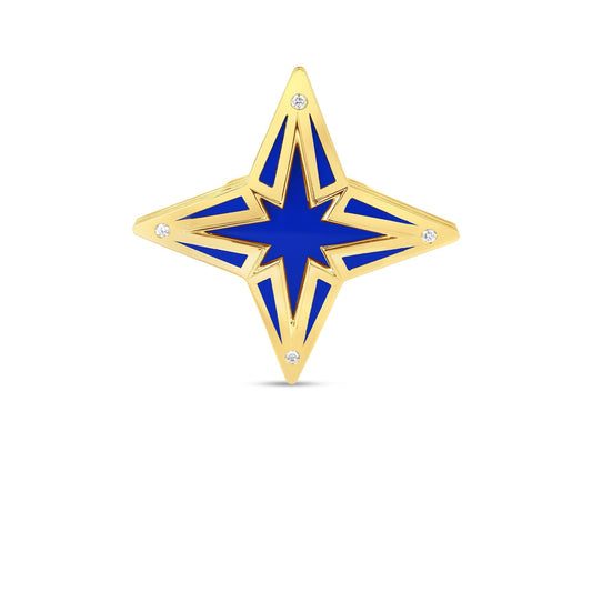 Roberto Coin Stardust Large Ring Diamond, Ceramic Enamel in 18K yellow gold