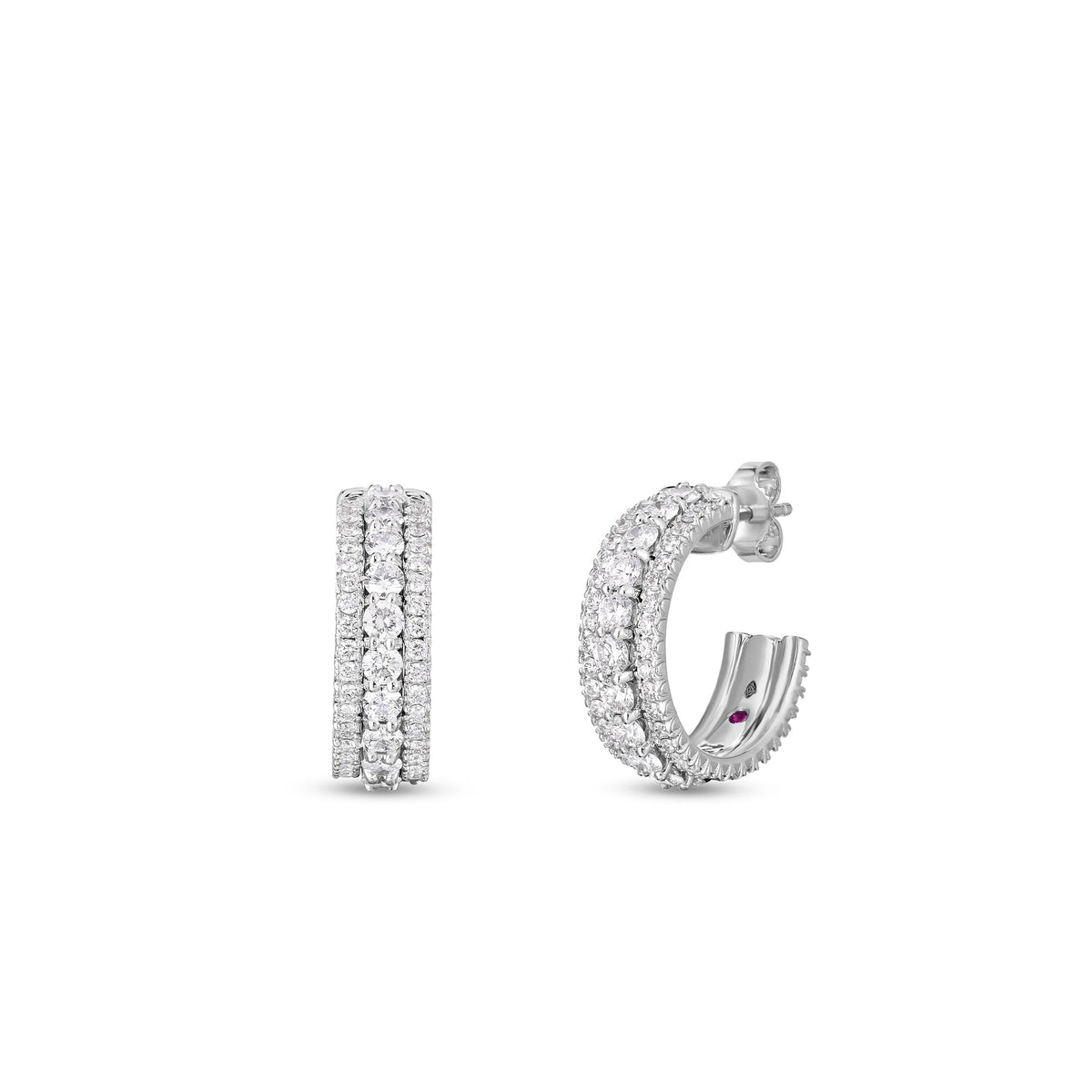 Roberto Coin Siena Open Back Hoop Earrings Pavé Diamond in 18K white gold