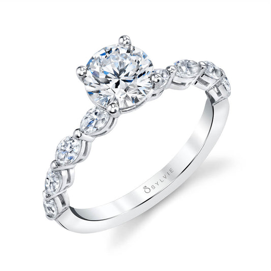Sylvie Round Cut Classic Engagement Ring With Marquise Side Stones - Solange