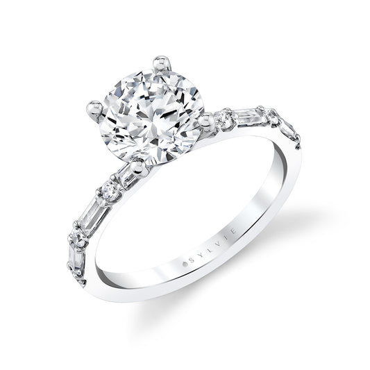 Sylvie Round Cut Alternating Diamond and Baguette Engagement Ring - Bonnie