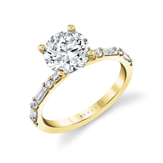 Sylvie Round Cut Alternating Diamond and Baguette Engagement Ring - Bonnie