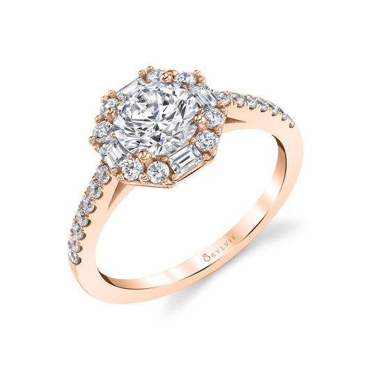 Sylvie Round Cut With Baguette Halo Engagement Ring - Kira
