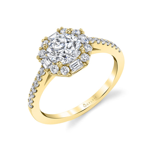 Sylvie Round Cut With Baguette Halo Engagement Ring - Kira