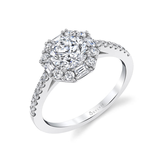 Sylvie Round Cut With Baguette Halo Engagement Ring - Kira