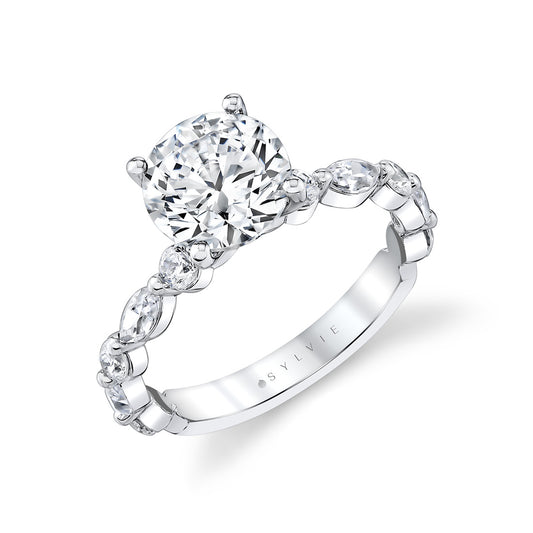 Sylvie Round Cut Alternating Round and Marquise Diamond Engagement Ring - Cressida