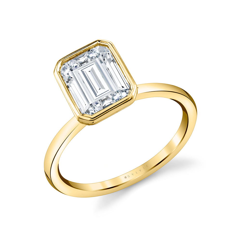 Sylvie Emerald Cut Bezel Set Engagement Ring - Cliodhna