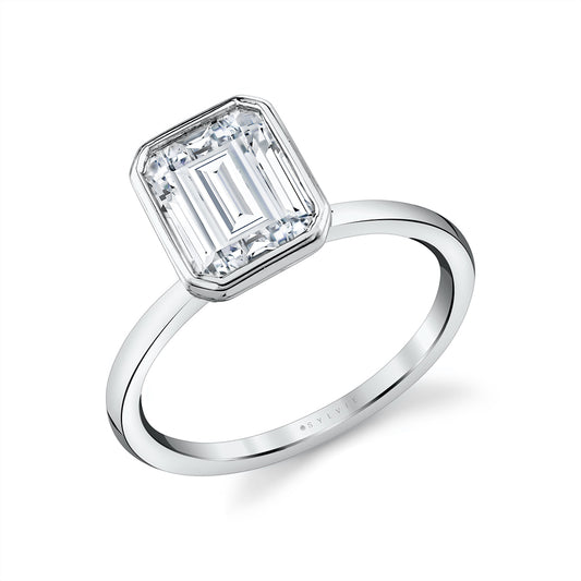 Sylvie Emerald Cut Bezel Set Engagement Ring - Cliodhna