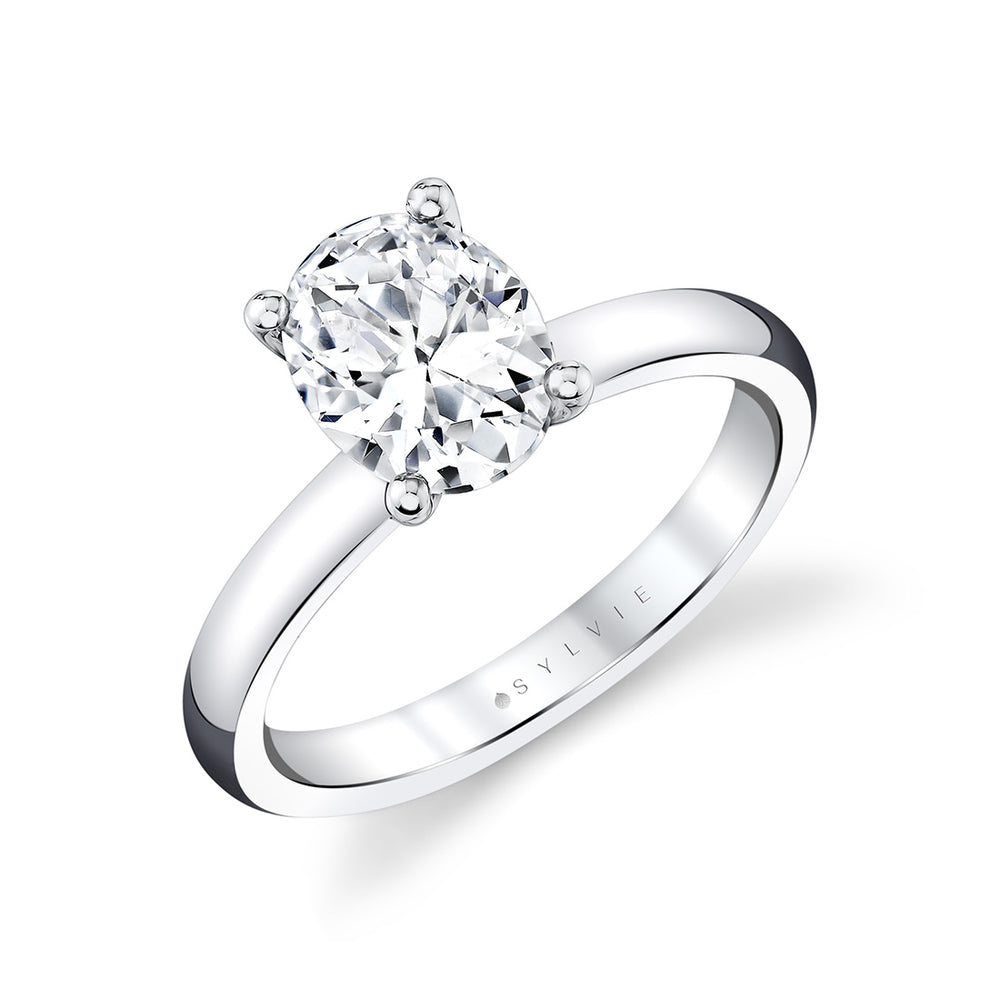 Sylvie Oval Cut Wide Band Solitaire Engagement Ring - Demitra