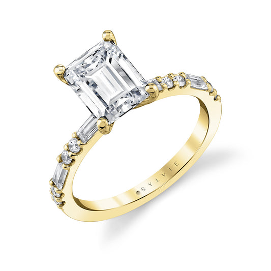 Sylvie Emerald Cut Alternating Diamond and Baguette Engagement Ring - Tessa