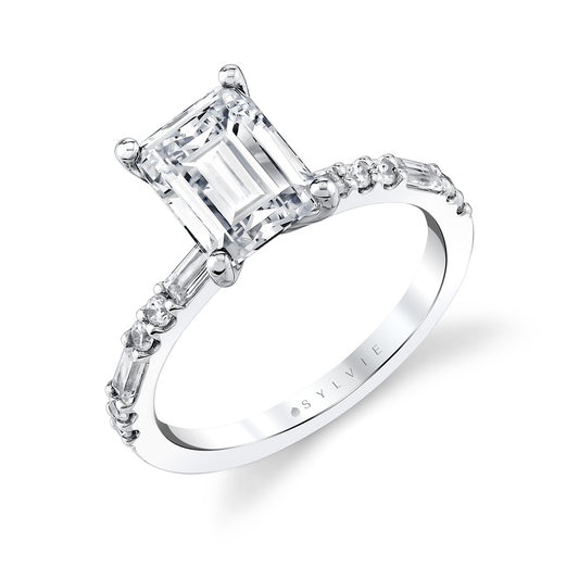 Sylvie Emerald Cut Alternating Diamond and Baguette Engagement Ring - Tessa