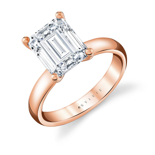 Sylvie Emerald Cut Wide Band Solitaire Engagement Ring - Mila