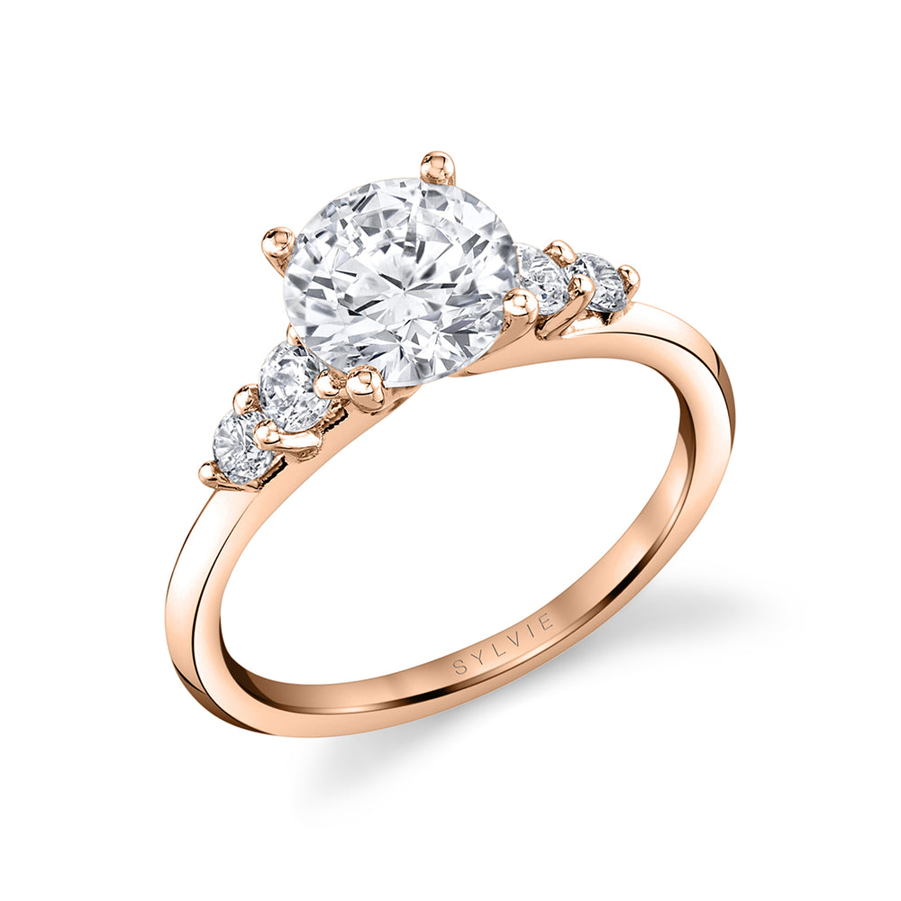 Sylvie Round Cut Multi Side Stone Engagement Ring - Daria