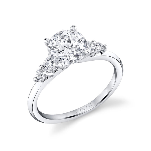 Sylvie Round Cut Multi Side Stone Engagement Ring - Daria