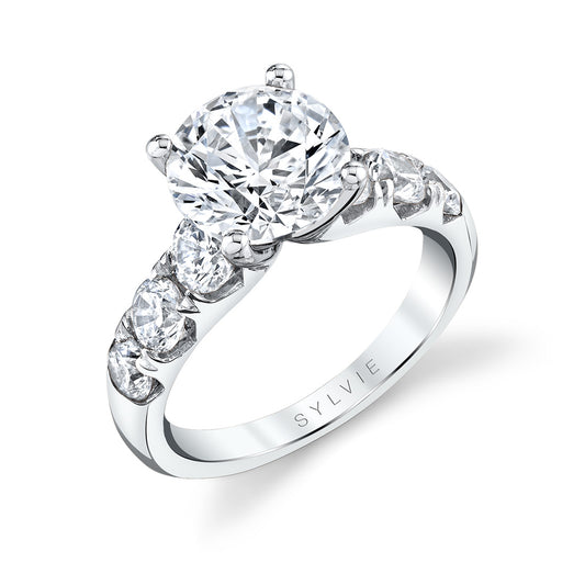 Sylvie Round Cut Thick Classic Engagement Ring - Davina