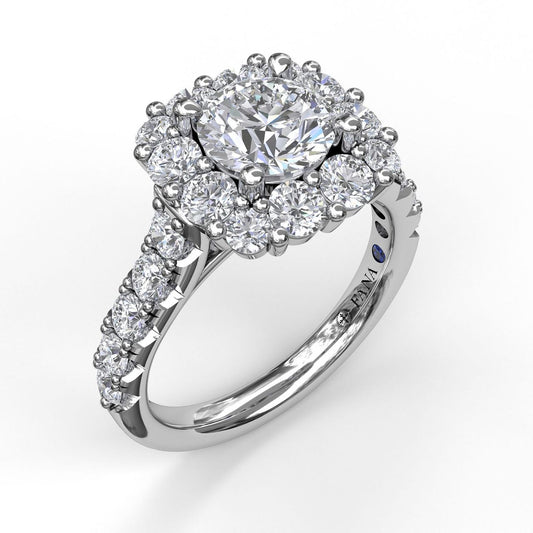 Chunky Diamond Cushion Halo Engagement Ring
