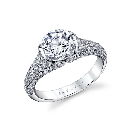 Sylvie Shell Auranova Bloom Half Bezel Pavé Engagement Ring - Elowen