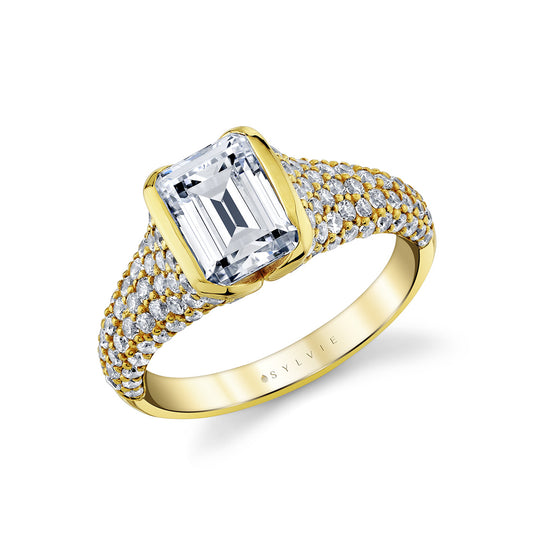 Sylvie Shell Auranova Half Bezel Pavé Engagement Ring with Shell Tip Silhouettes - Kiara