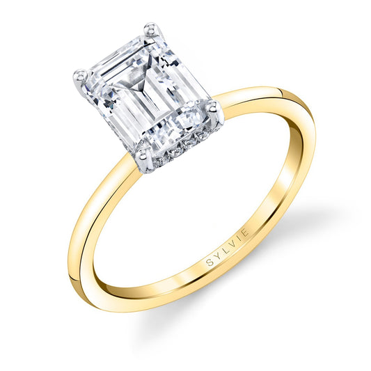 Sylvie Emerald Cut Solitaire Hidden Halo Engagement Ring - Karlie