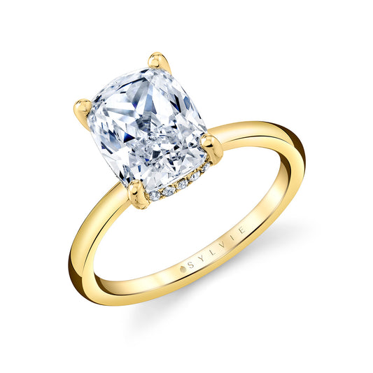 Sylvie Cushion Cut Solitaire Hidden Halo Engagement Ring - Elin