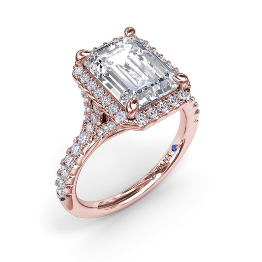 Striking Split Shank Diamond Halo Engagement Ring