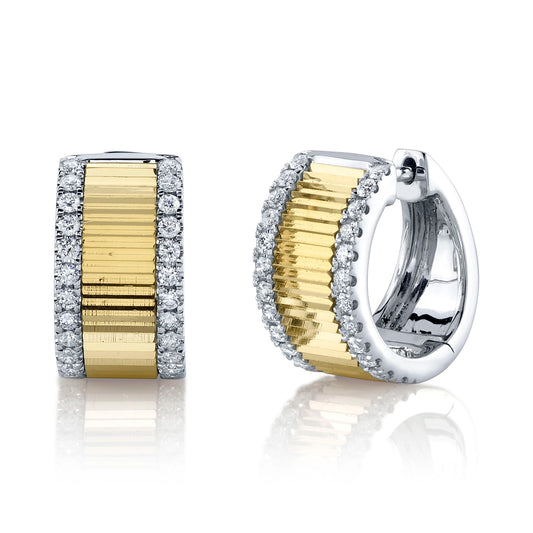 0.46CT 14K2T W/Y DIAMOND RIBBED HUGGIE EARRING