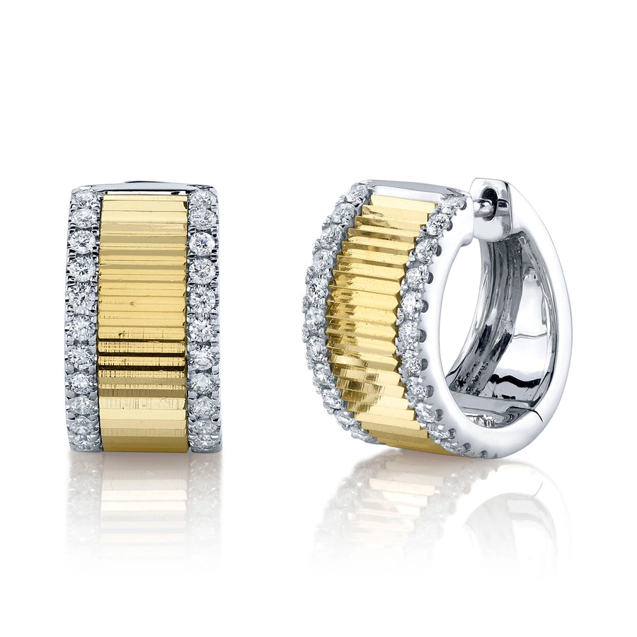 0.46CT 14K2T W/Y DIAMOND RIBBED HUGGIE EARRING