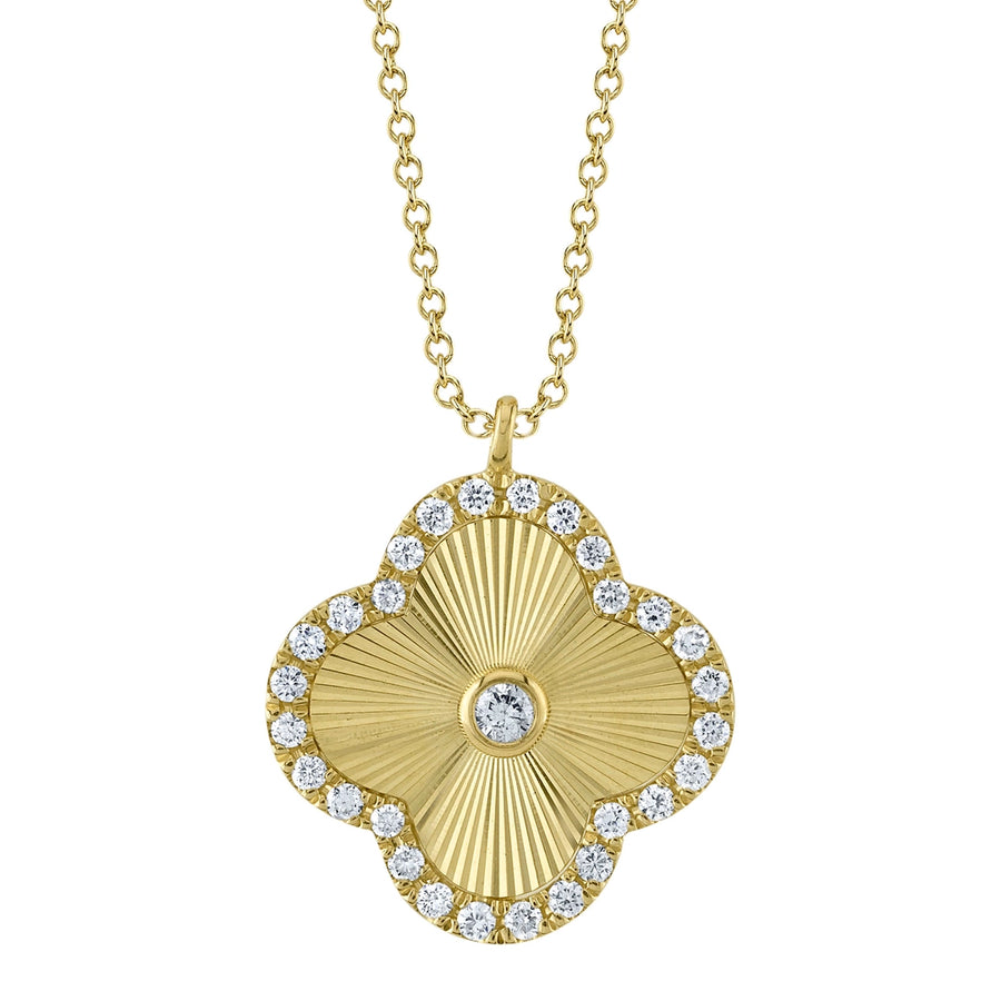 0.22CT 14K Y/G DIAMOND RIBBED CLOVER NECKLACE