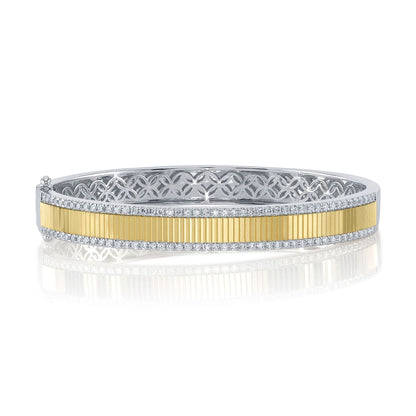 1.06CT 14K2T W/Y DIAMOND RIBBED BANGLE
